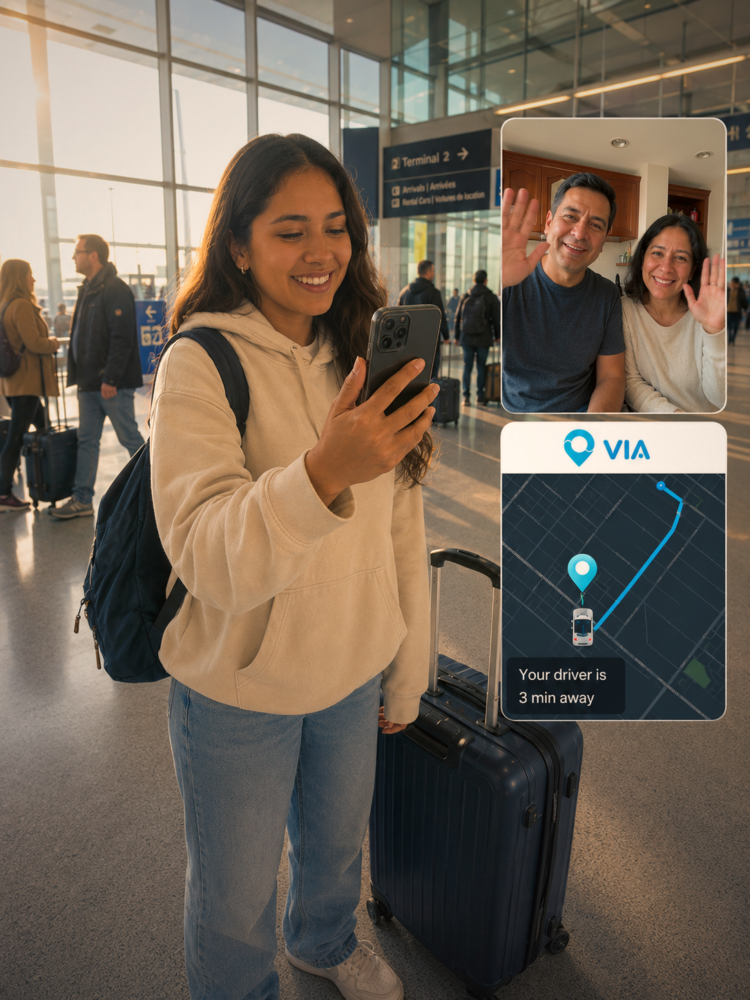 Arrival moment — estudiante llegando al destino